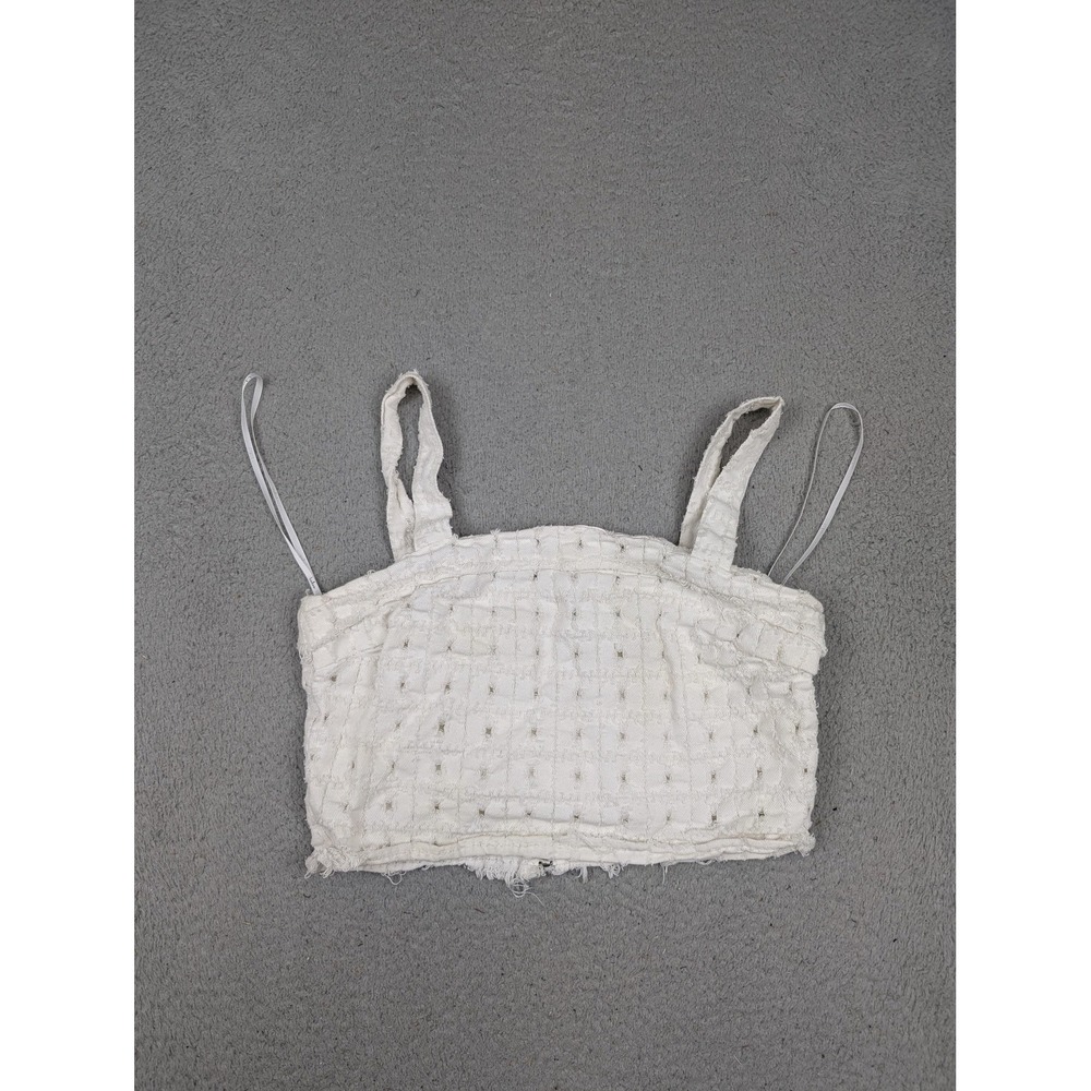 Lulus Crop Top Womens Small White Textured Tweed Fringe Cotton Lined Zip Back